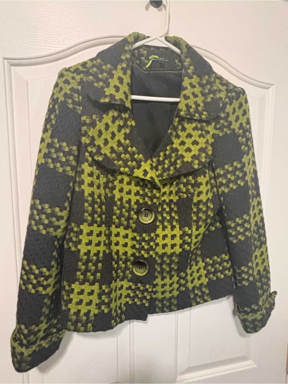 VEX Collection Chartreuse Charcoal Plaid Jacket Size 40 - Picture 2 of 7